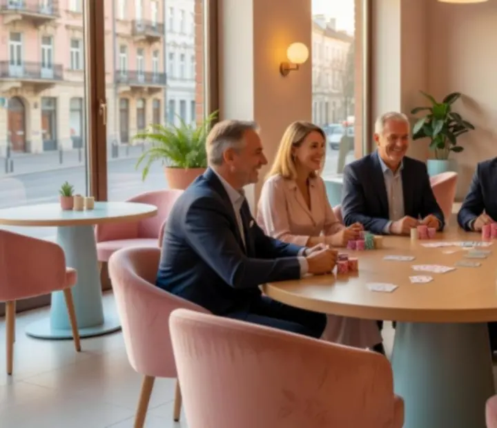 Barátságos offline póker est elegánsan megterített asztalnál